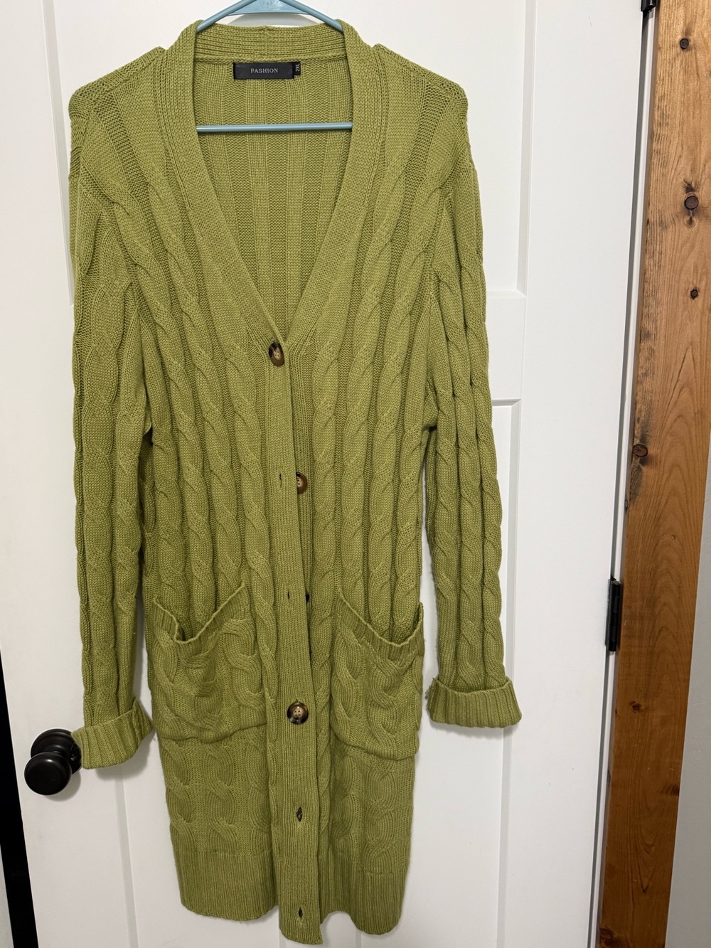 Green Cable Knit Long Cardigan Sweater